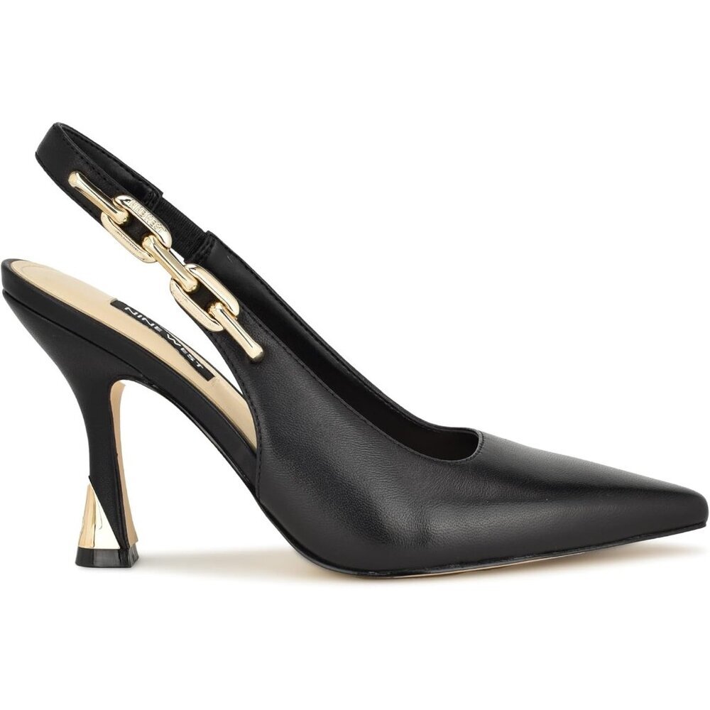 Nine West Womens Black 001 Leather Closed Pointed Toe Sling Back Veroni Pump - Picture 5 of 6